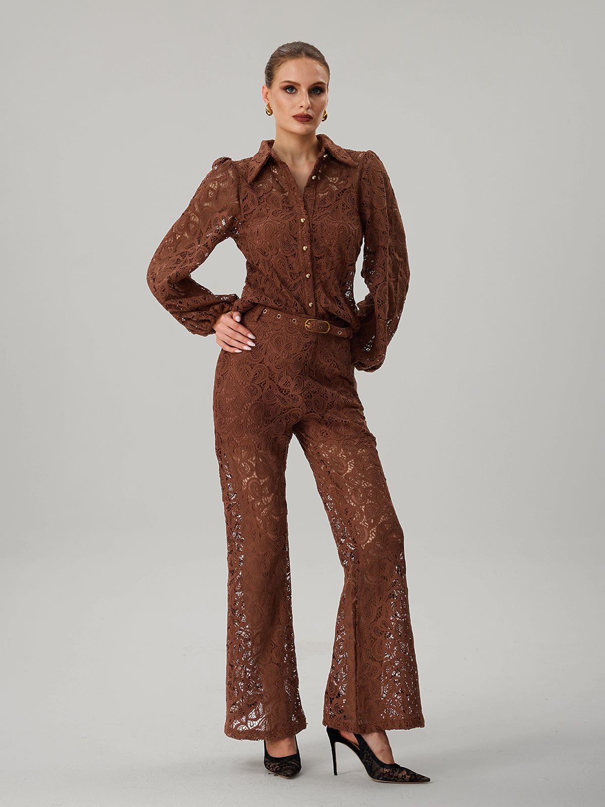 Fatsani Ballon Sleeve Embroidered Pants Set
