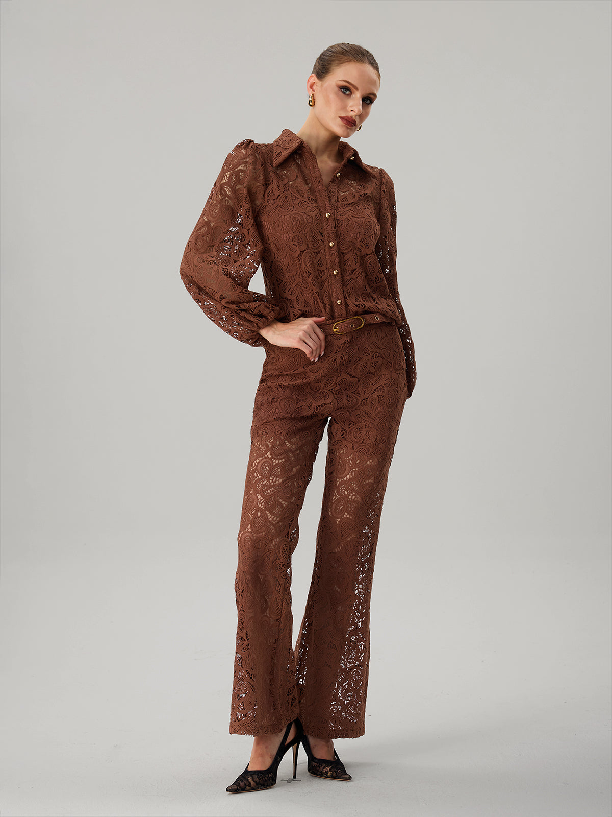 Fatsani Ballon Sleeve Embroidered Pants Set