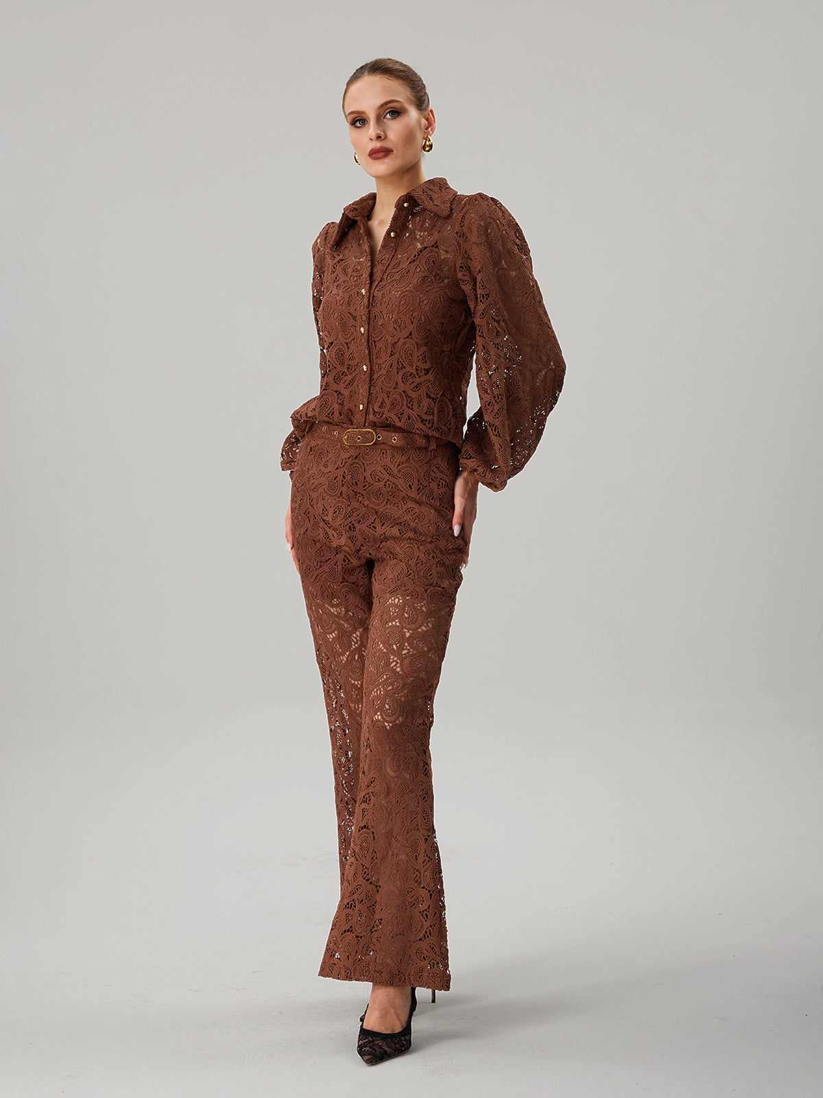 Fatsani Ballon Sleeve Embroidered Pants Set