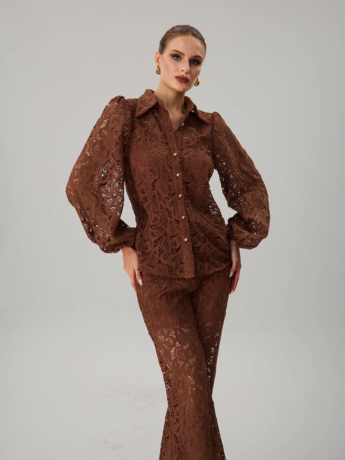 Fatsani Ballon Sleeve Embroidered Pants Set