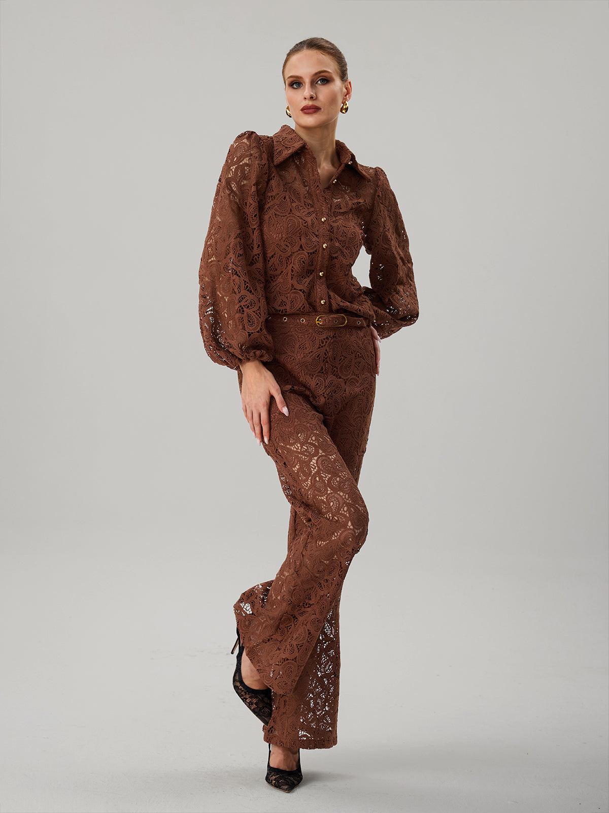 Fatsani Ballon Sleeve Embroidered Pants Set