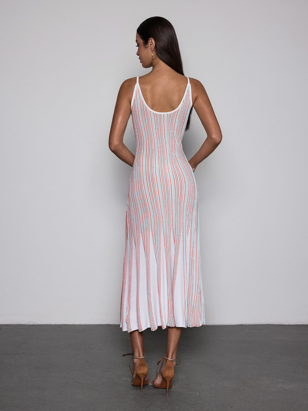 Favixor V Neck Stripe Knit Midi Dress