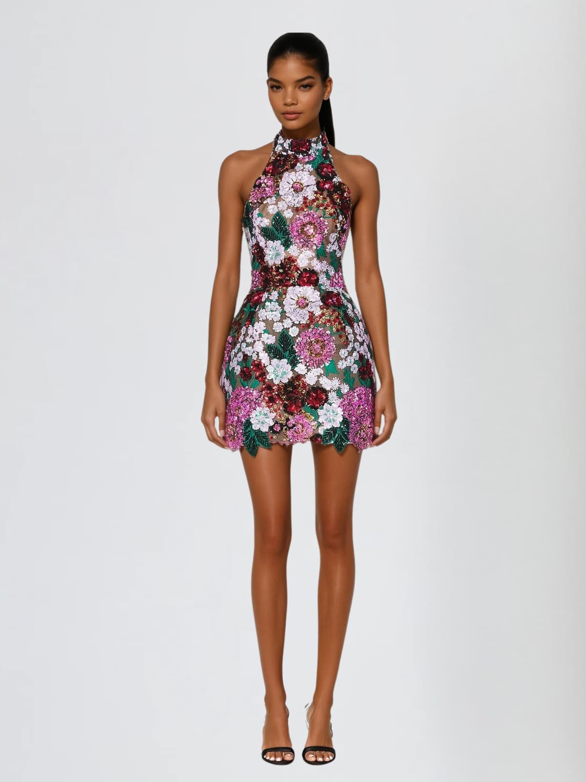 Faylen Halterneck Embroidered Sequin Mini Dress