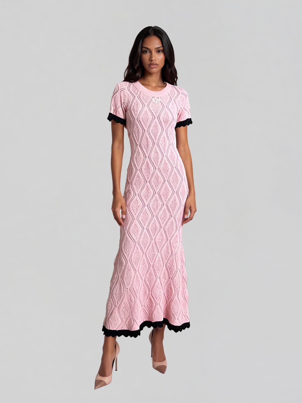 Fayric Short Sleeve Rhombus Maxi Dress