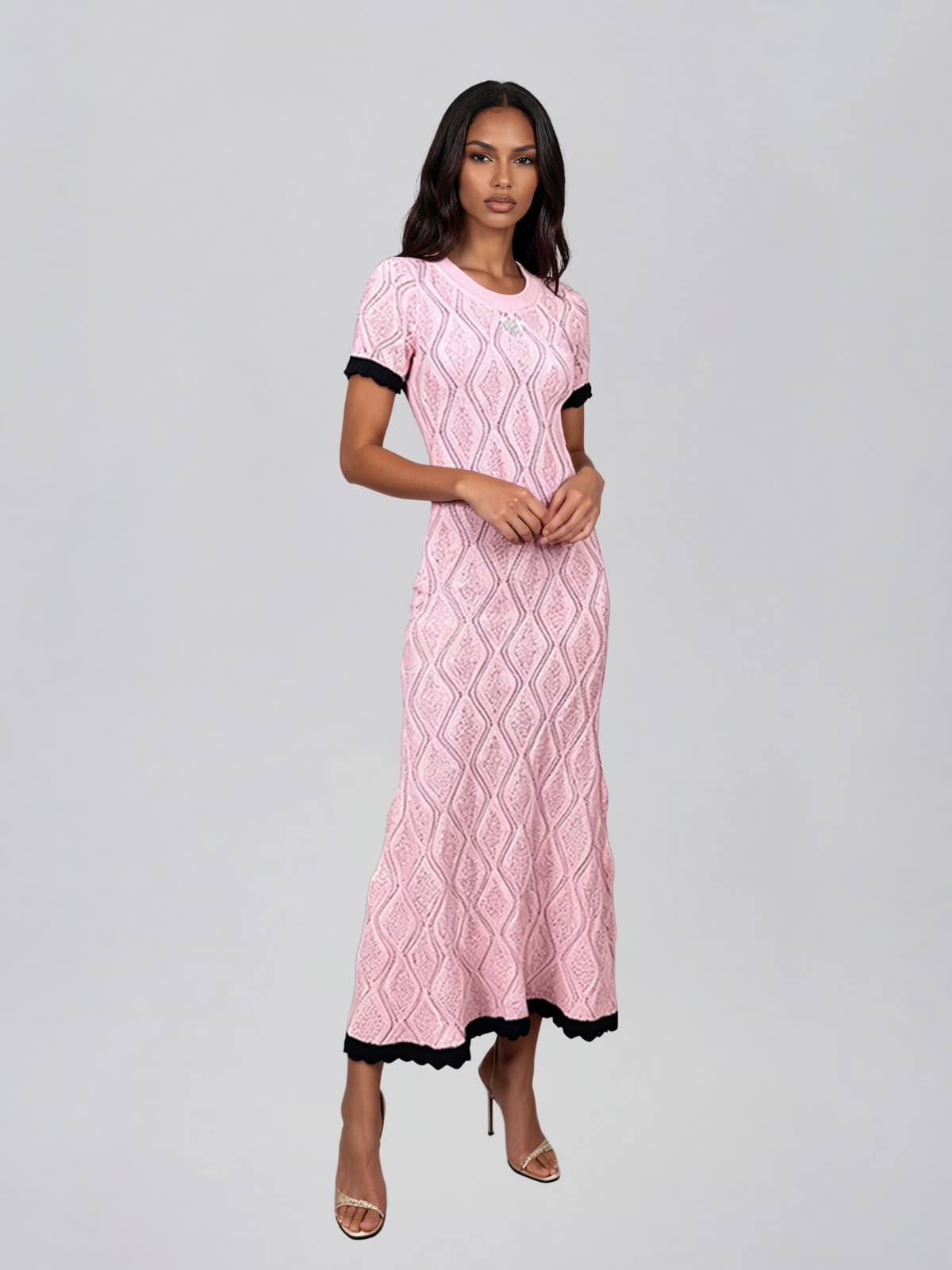 Fayric Short Sleeve Rhombus Maxi Dress