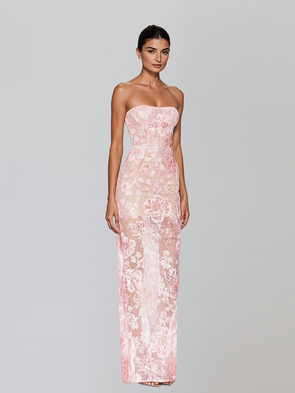 Fayvin Strapless Flower Sequin Maxi Dress