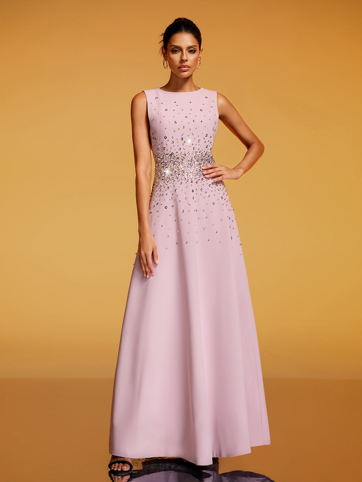 Felan Sleeveless Rhinestone Maxi Dress