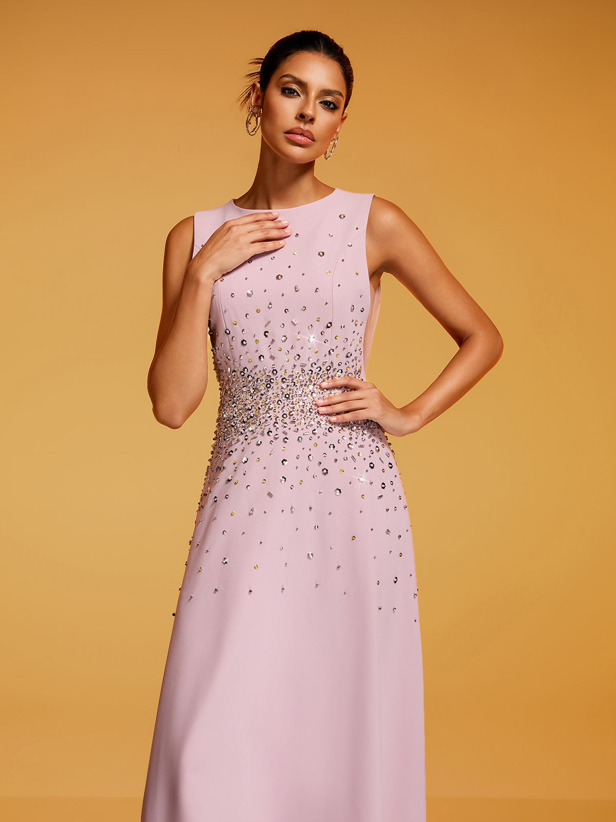 Felan Sleeveless Rhinestone Maxi Dress