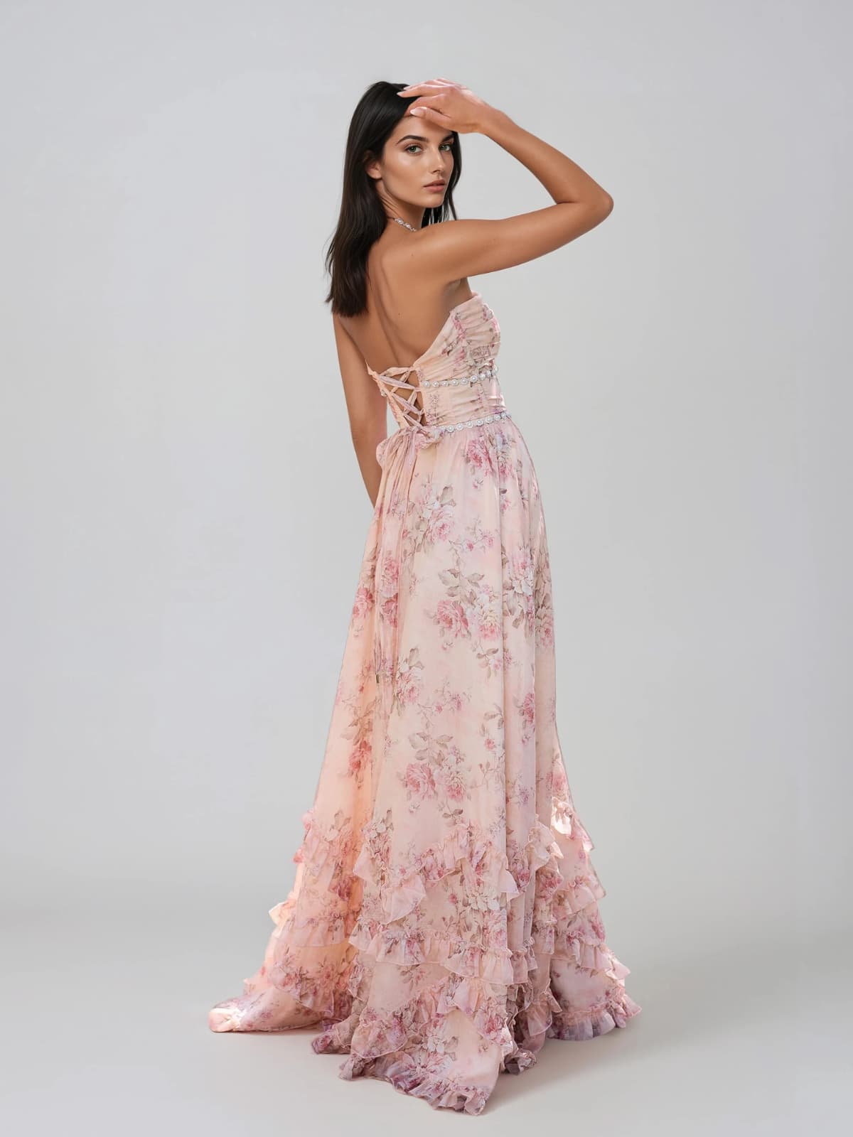 Fentho Plunge Neck Floral Maxi Dress In Pink