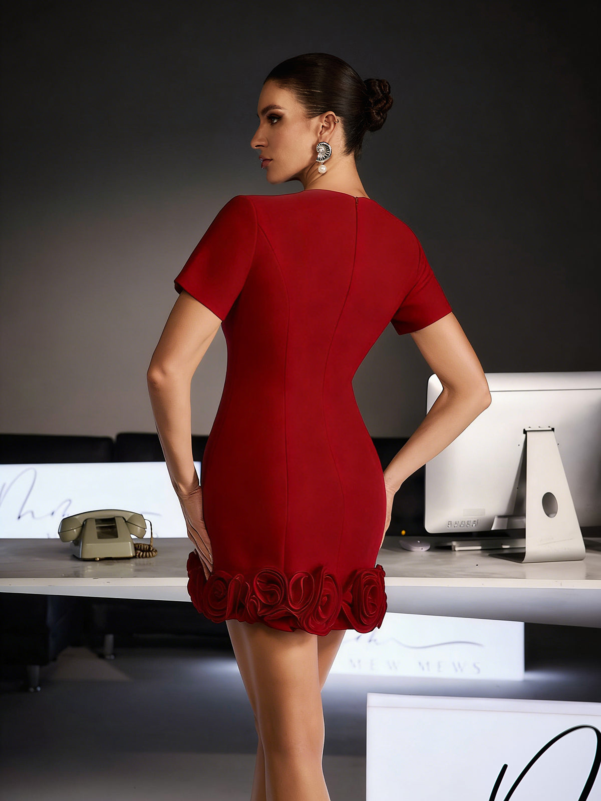 Ferdy V Neck Flower Mini Dress In Red