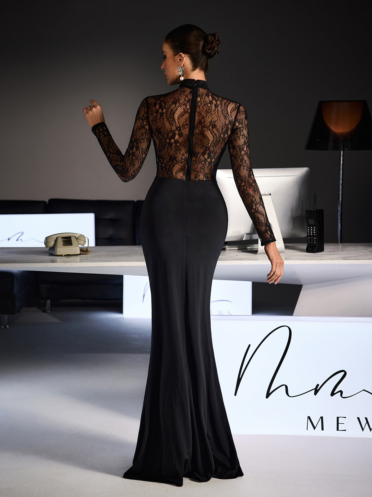 Feri Long Sleeve Embroidered  Ruched Maxi Dress