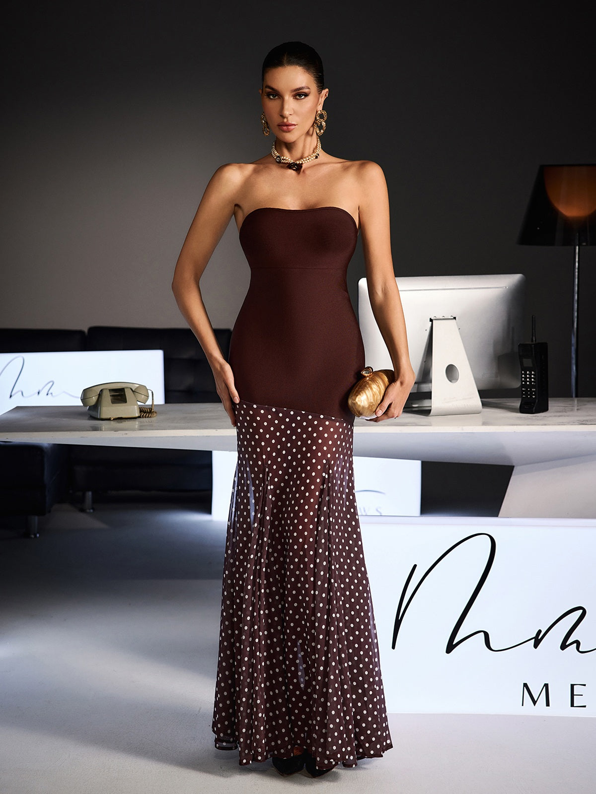 Fermintxo Strapless Bandage Dot Maxi Dress