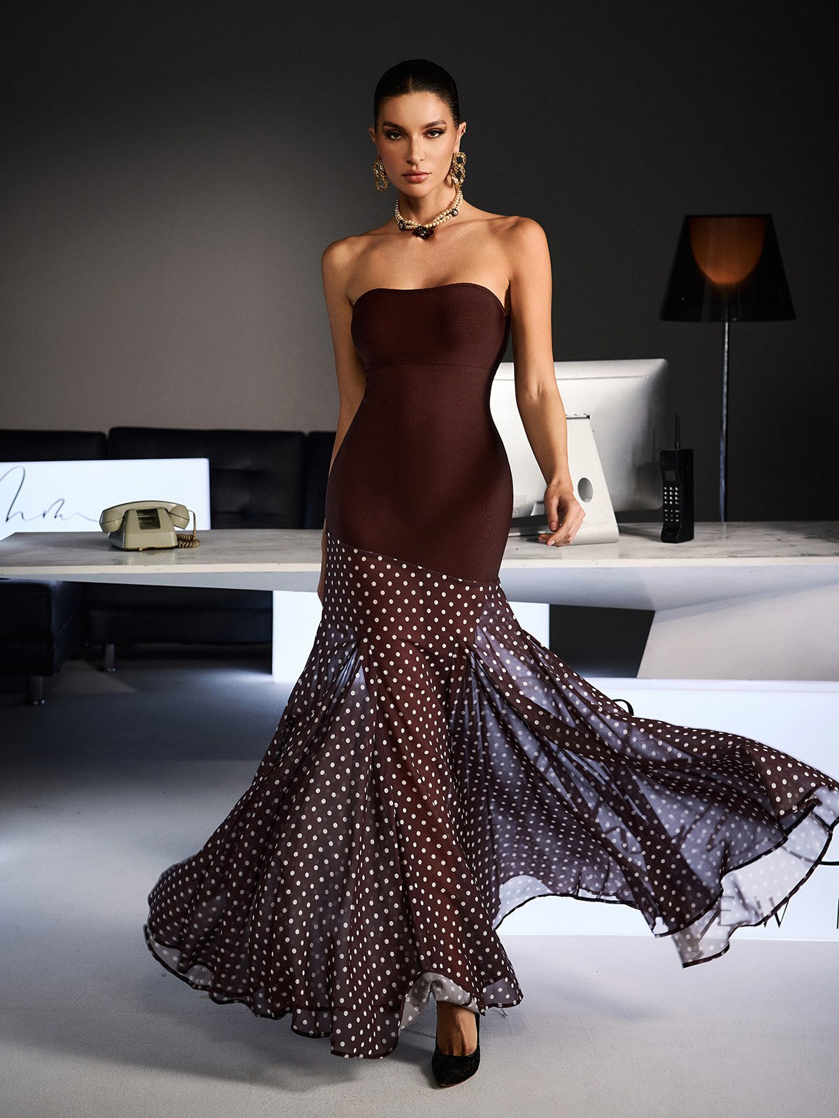 Fermintxo Strapless Bandage Dot Maxi Dress
