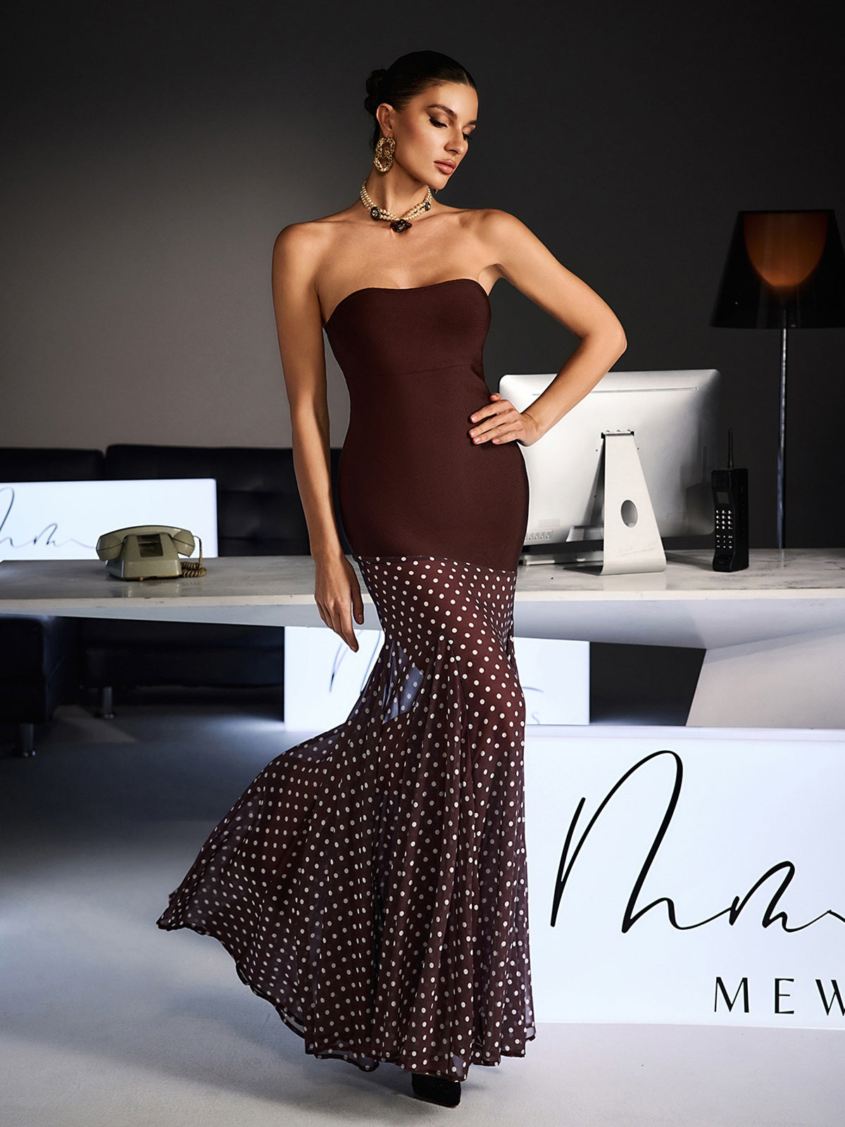 Fermintxo Strapless Bandage Dot Maxi Dress