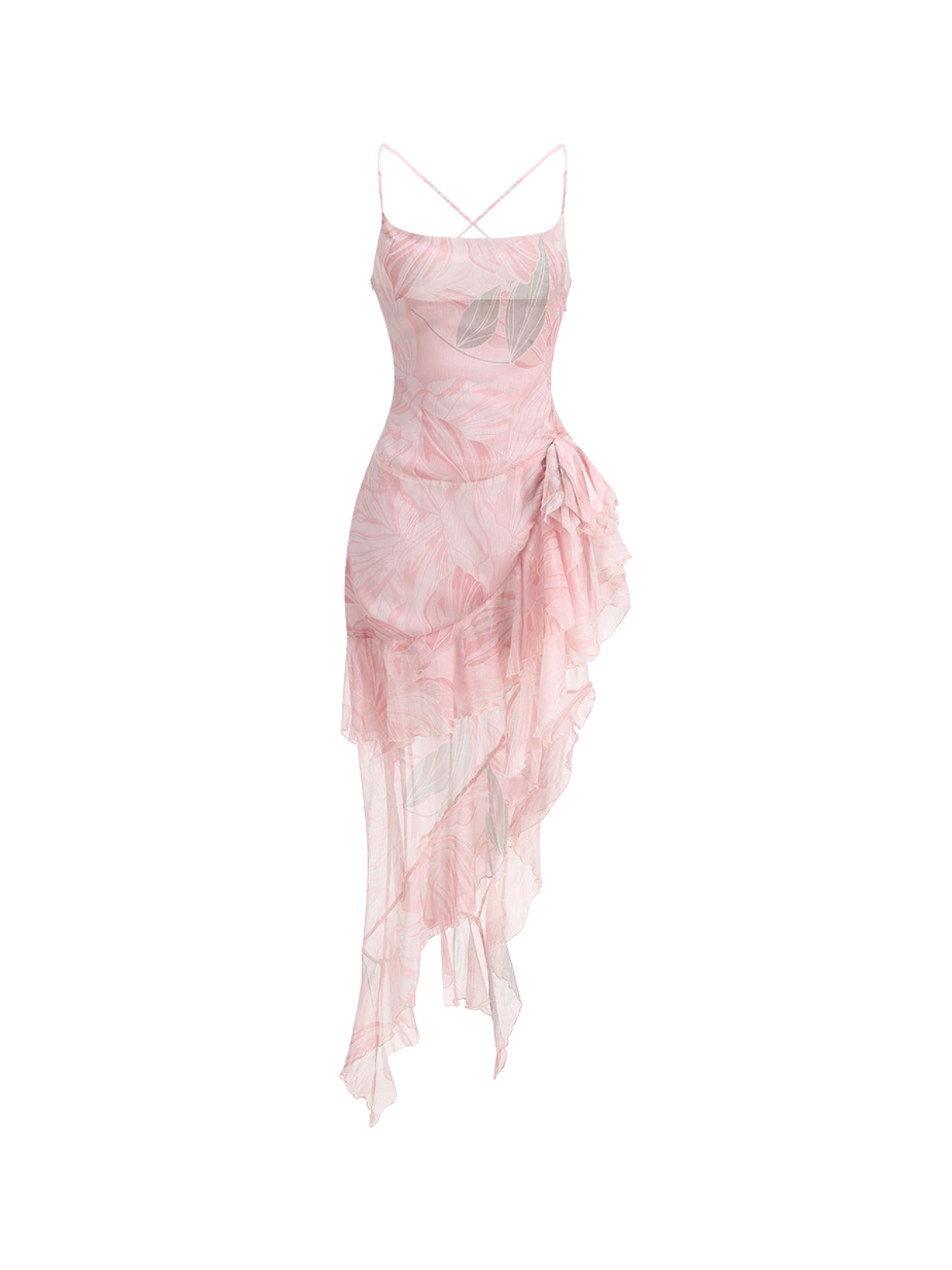 Ferune Spaghetti Floral Ruffle Maxi Dress