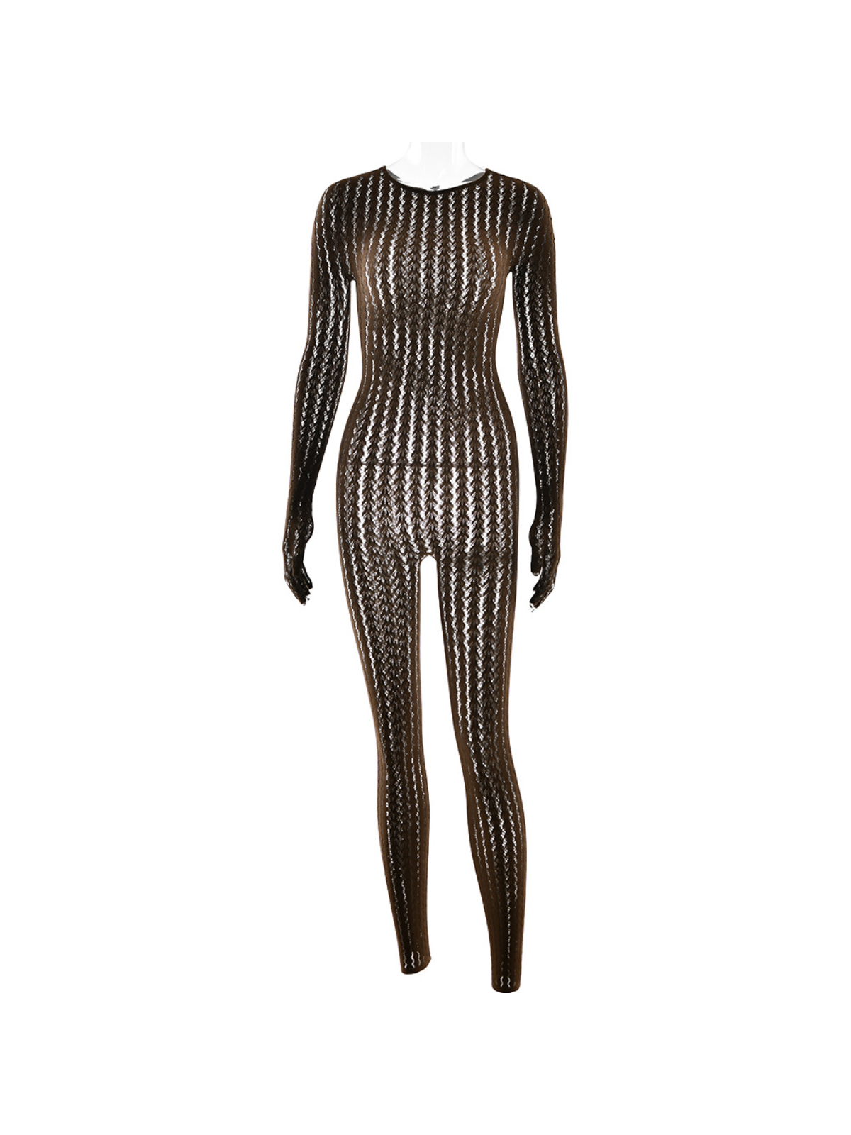 Festim Long Sleeve Floral Bodycon Jumpsuit In Brown