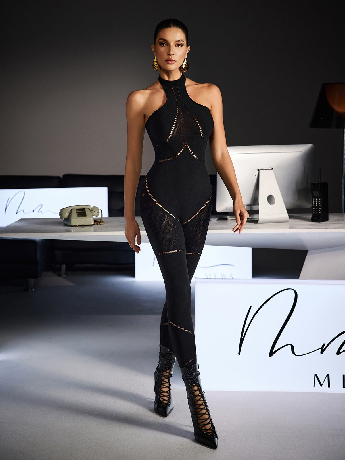 Festus Halterneck Cutout Bodycon Jumpsuit
