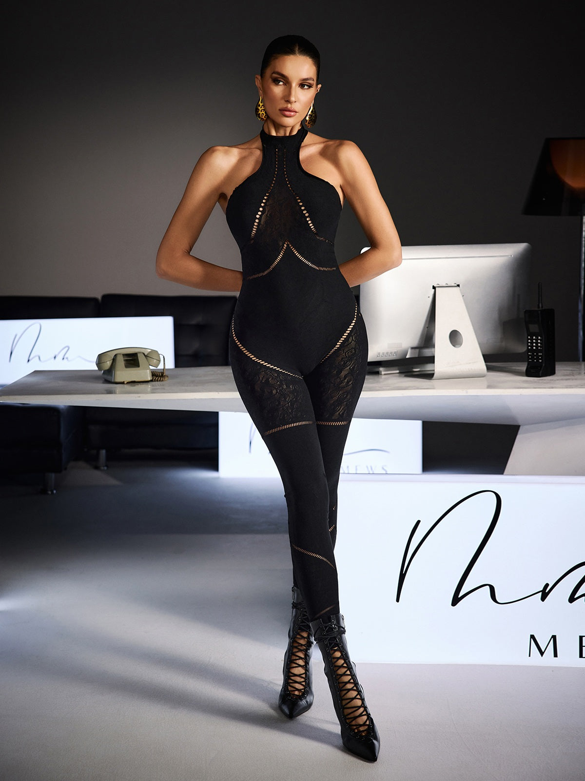Festus Halterneck Cutout Bodycon Jumpsuit