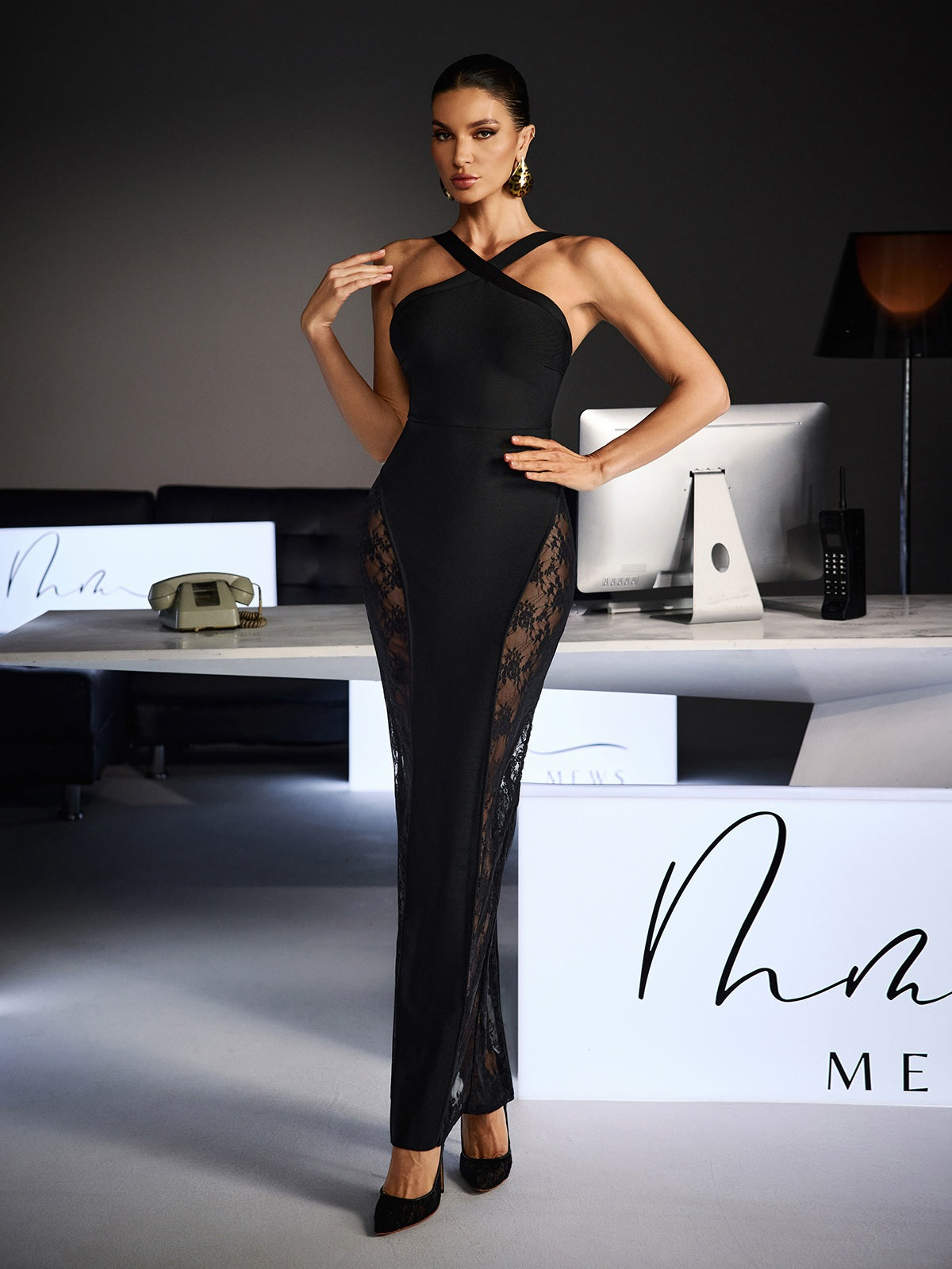 Fevronia Halterneck Lace Bandage Maxi Dress