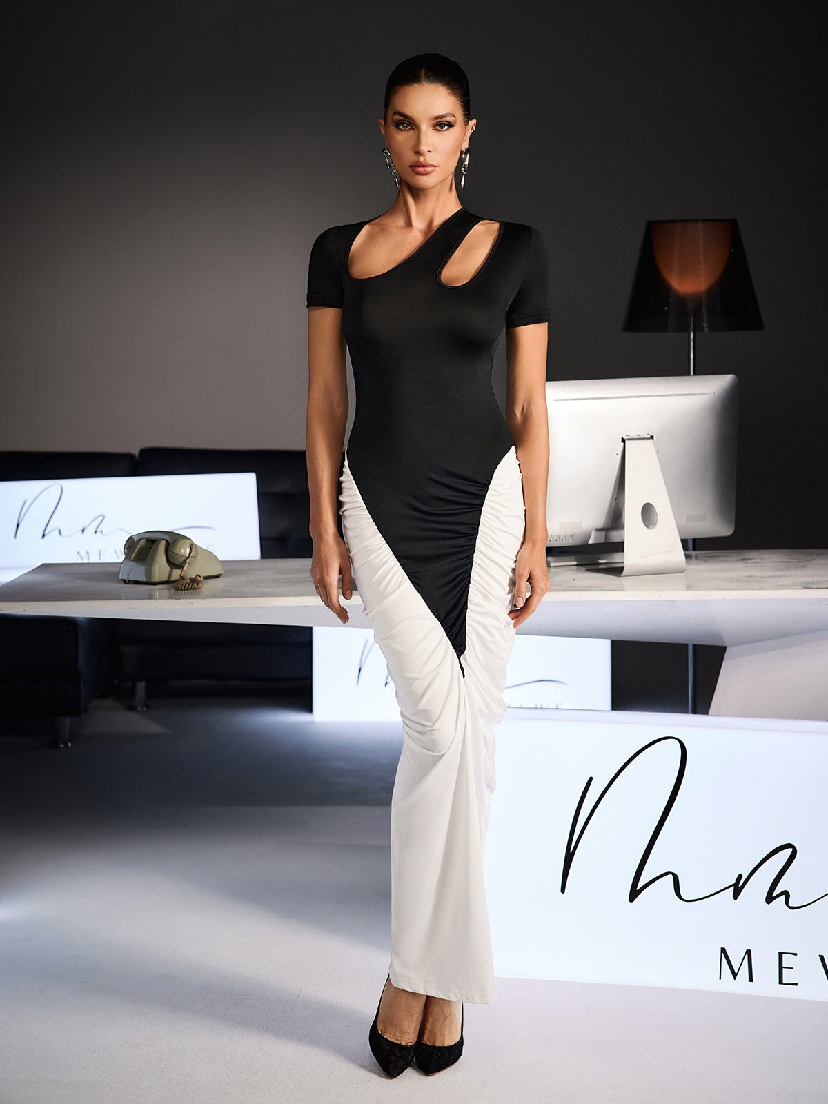 Fidelia Short Sleeve Cutout Ruched Maxi Dress