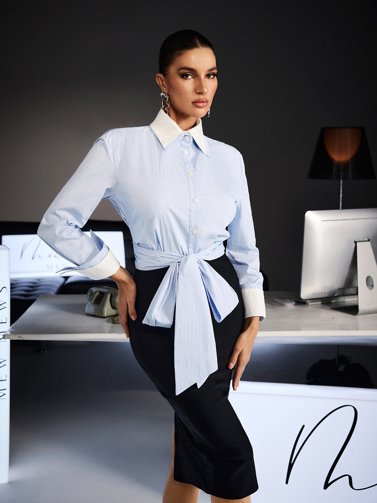 Fife Lapel Stripe Tie Up Top