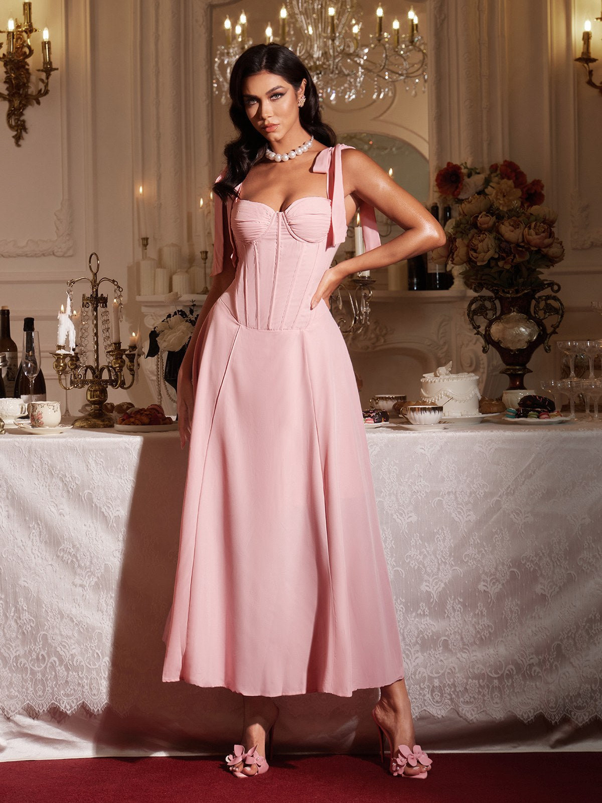 Filadelfo Sleeveless Corset Lace Up Maxi Dress