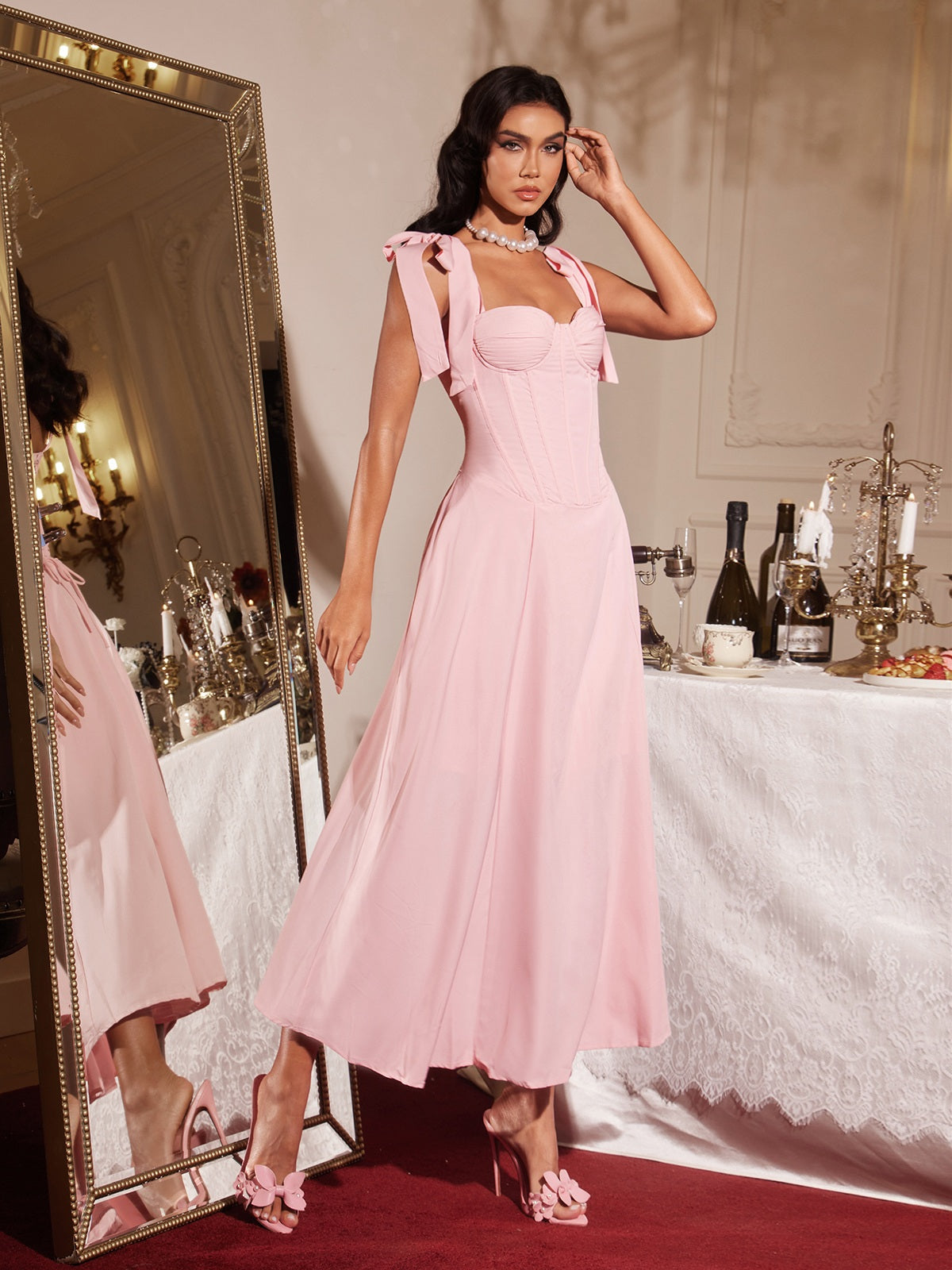 Filadelfo Sleeveless Corset Lace Up Maxi Dress