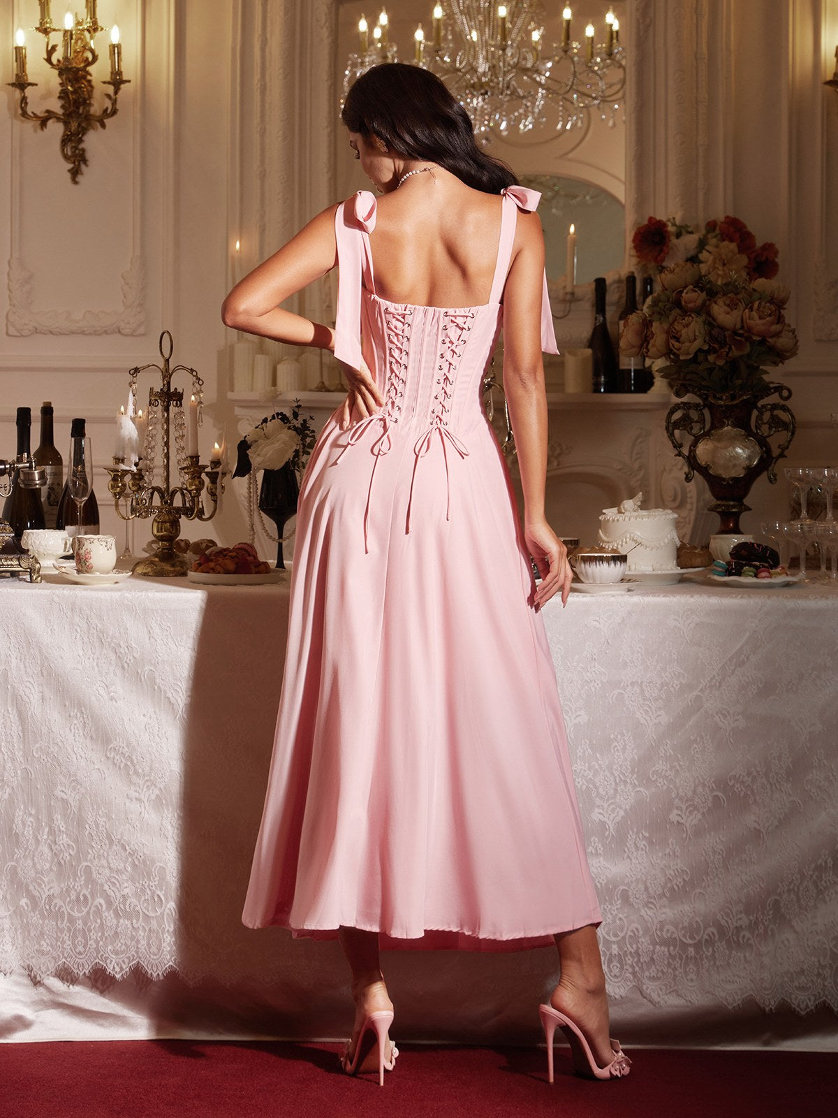 Filadelfo Sleeveless Corset Lace Up Maxi Dress
