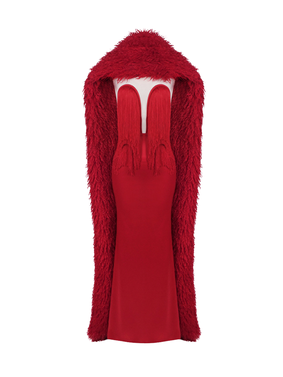 Filip Sleeveless Fringe Maxi Dress With Cape