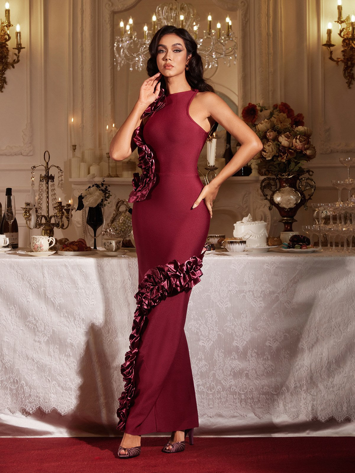 Filipe Sleeveless Ruffle Bandage Maxi Dress
