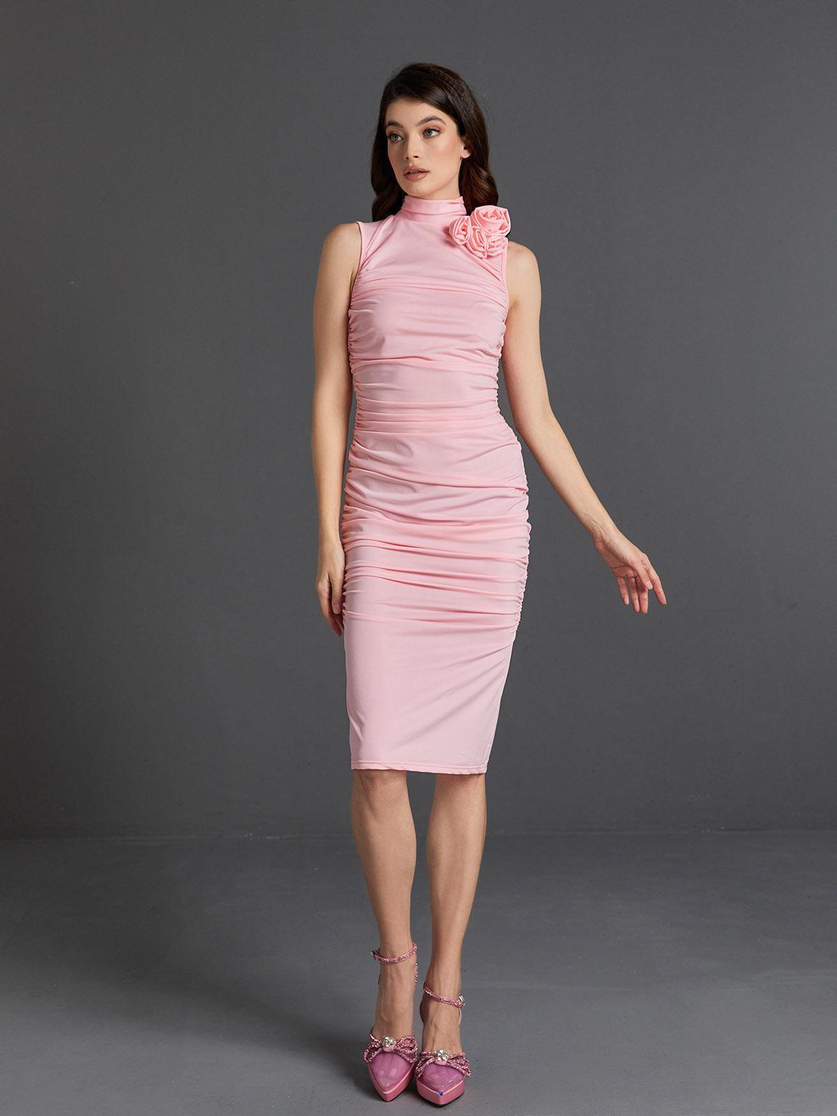 Fionnuala Flower Ruched Midi Dress