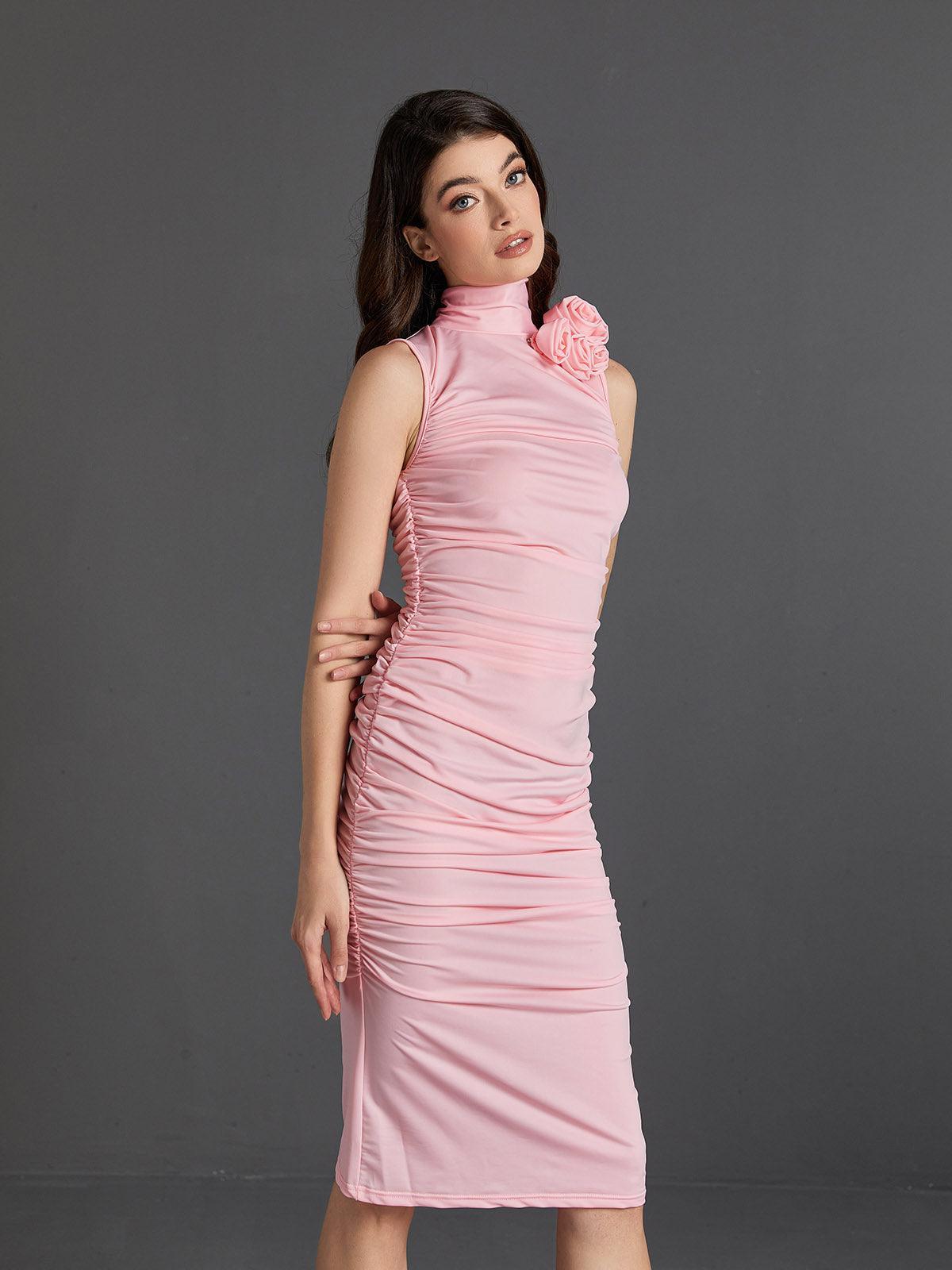 Fionnuala Flower Ruched Midi Dress