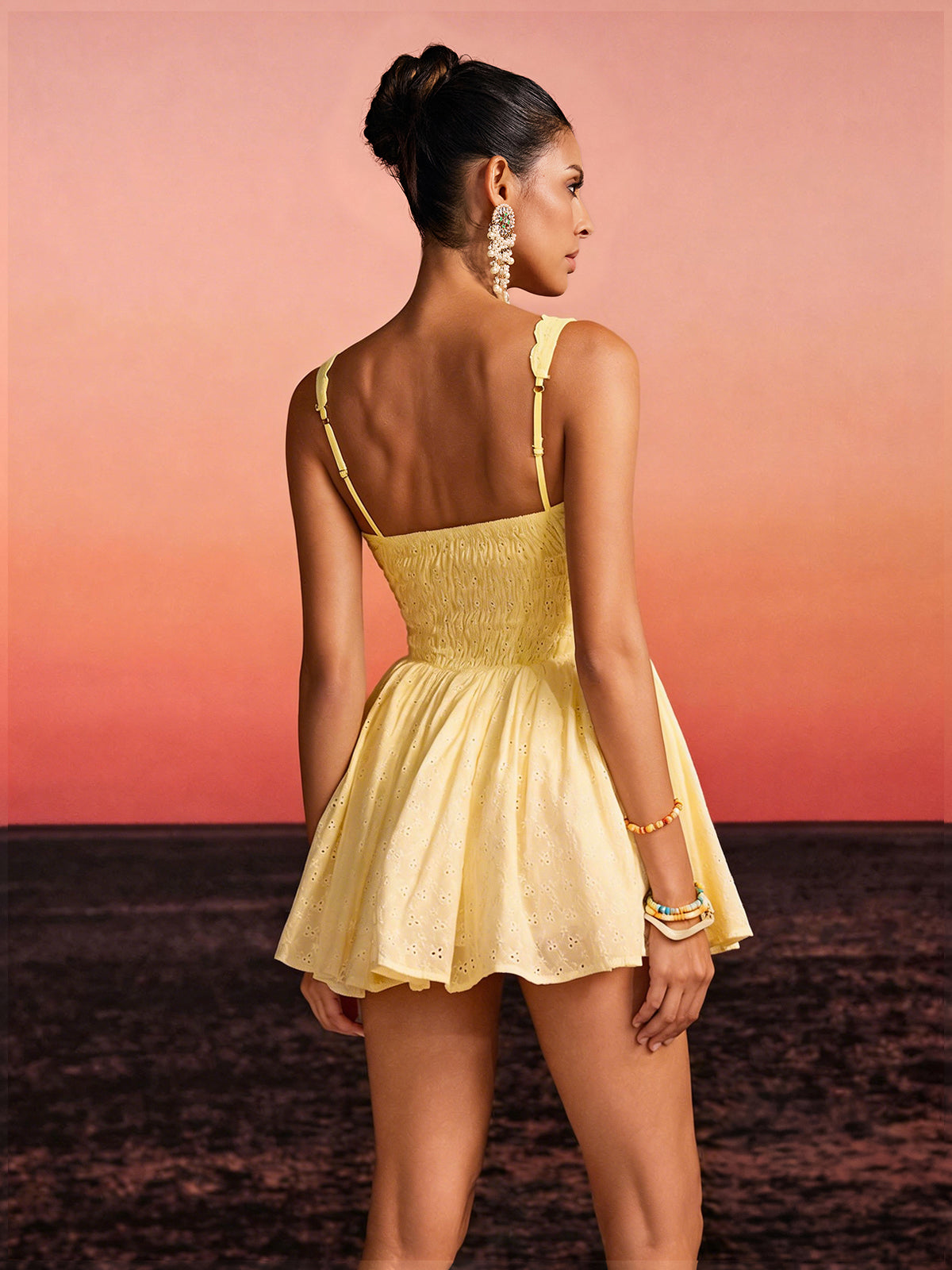 Firoth V Neck Floral Mini Dress In Yellow