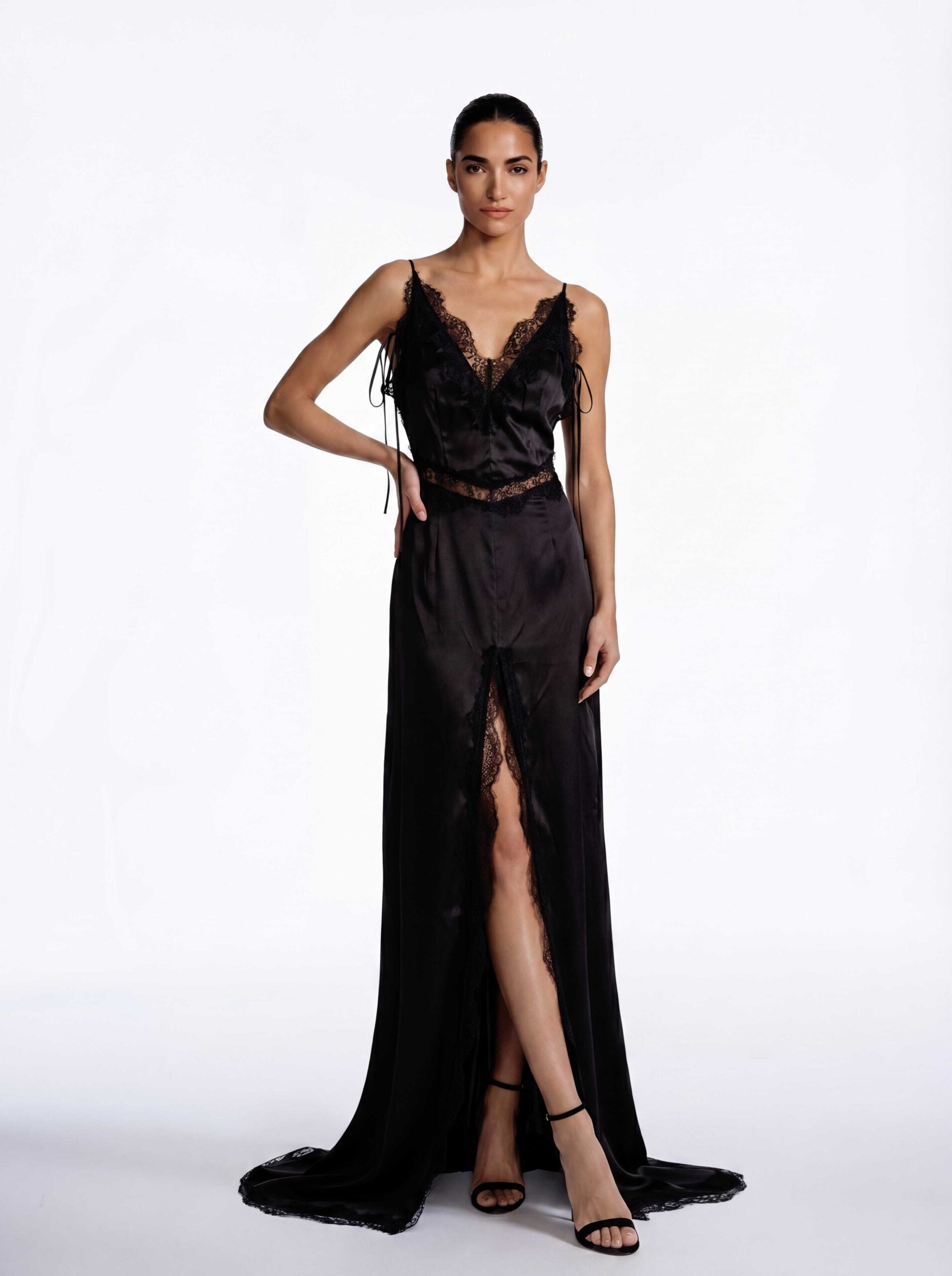 Flaminio Spaghetti Lace Split Maxi Dress