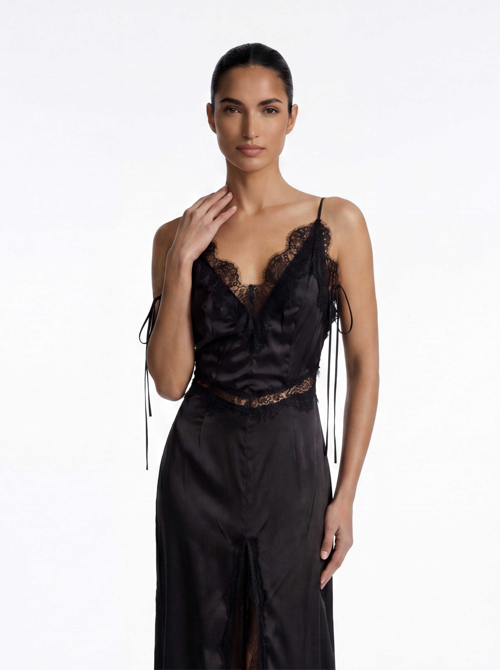 Flaminio Spaghetti Lace Split Maxi Dress
