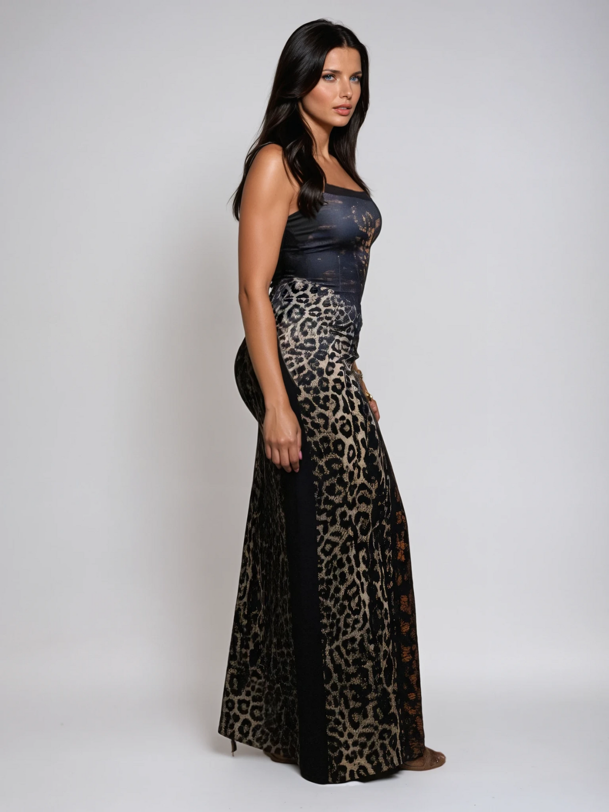 Flannery Spaghetti Leopard Lace Up Maxi Dress