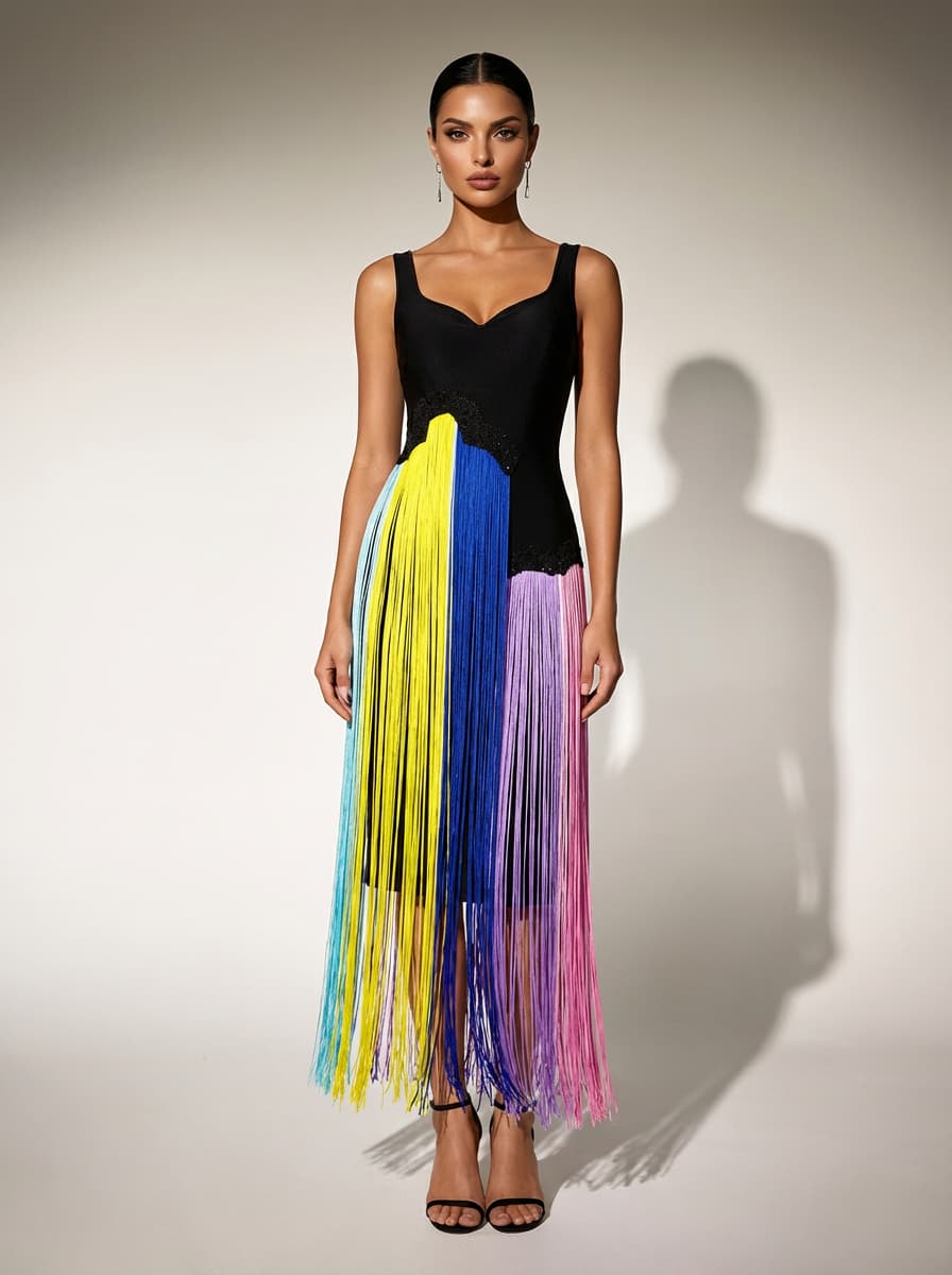 Flavianus Sleeveless Fringe Midi Dress