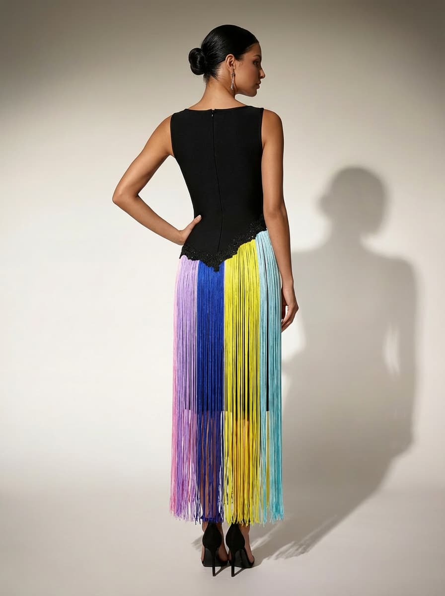 Flavianus Sleeveless Fringe Midi Dress