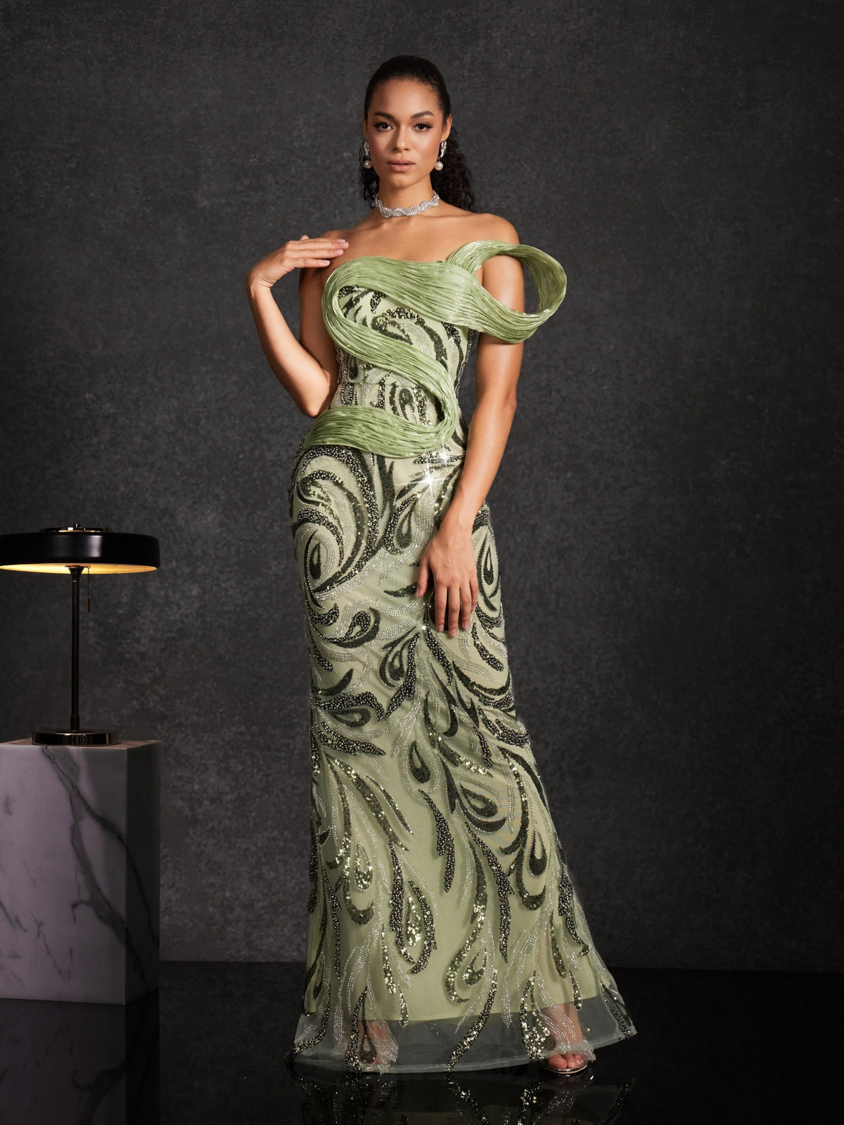 Flick Strapless Rhinestone Maxi Dress