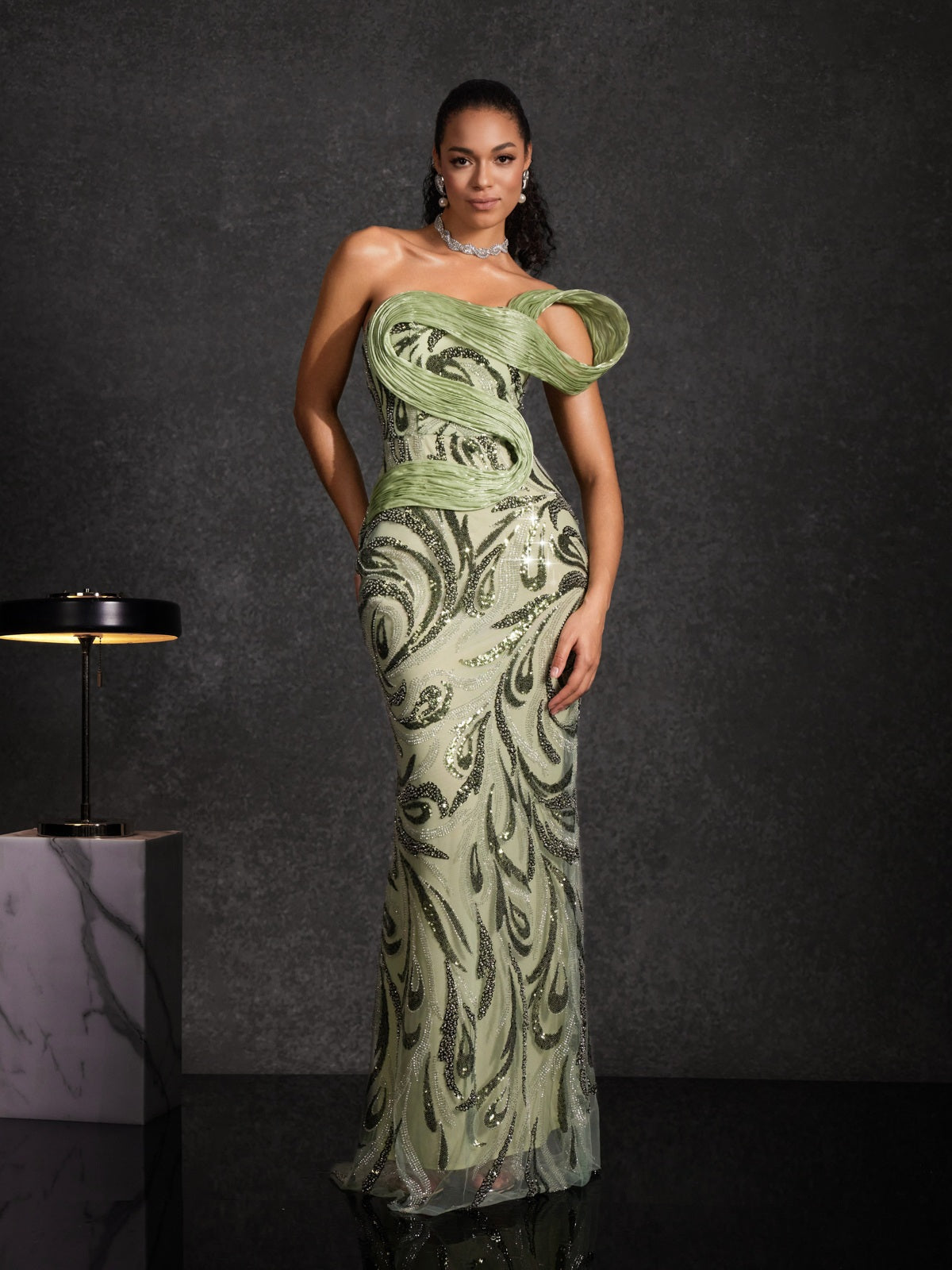 Flick Strapless Rhinestone Maxi Dress
