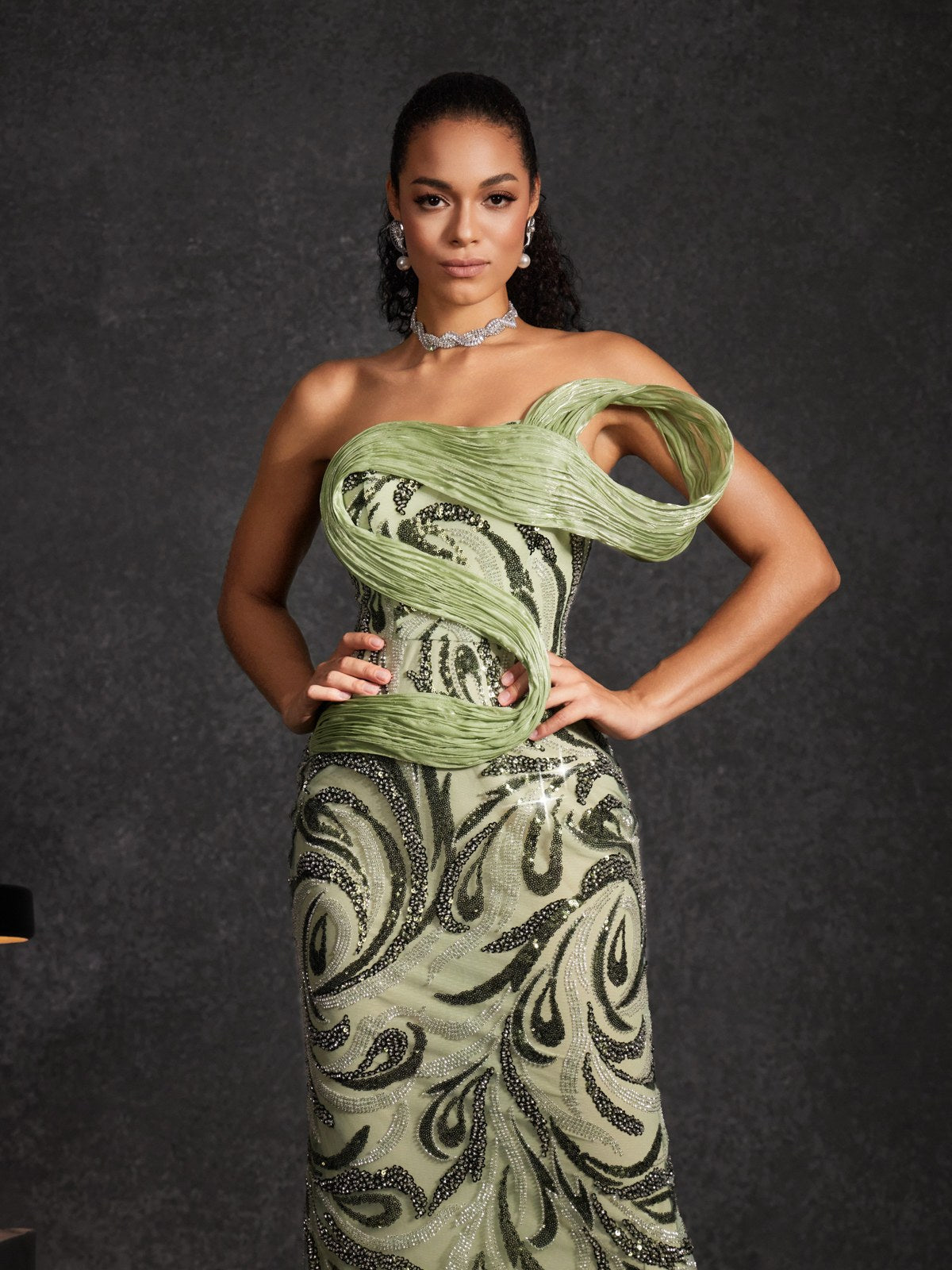 Flick Strapless Rhinestone Maxi Dress