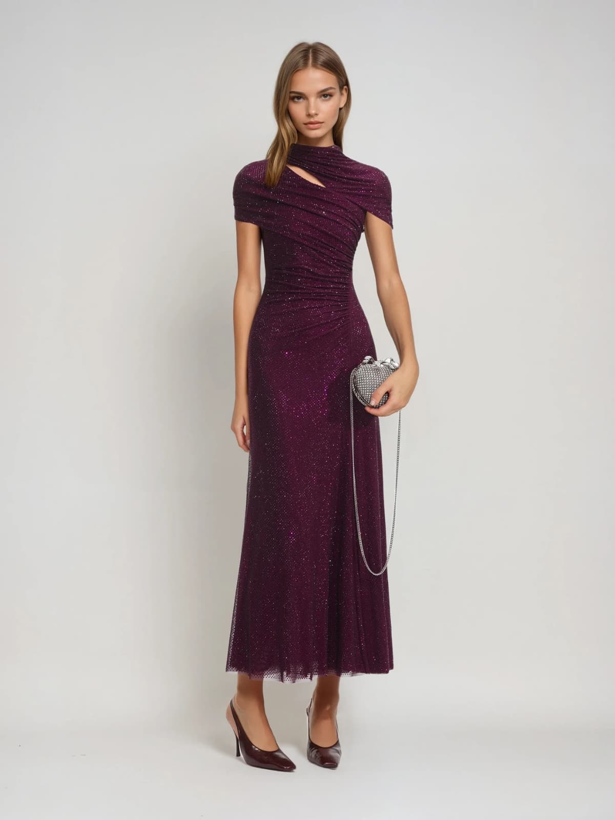 Flynora Rhinestone Maxi Dress In Wine