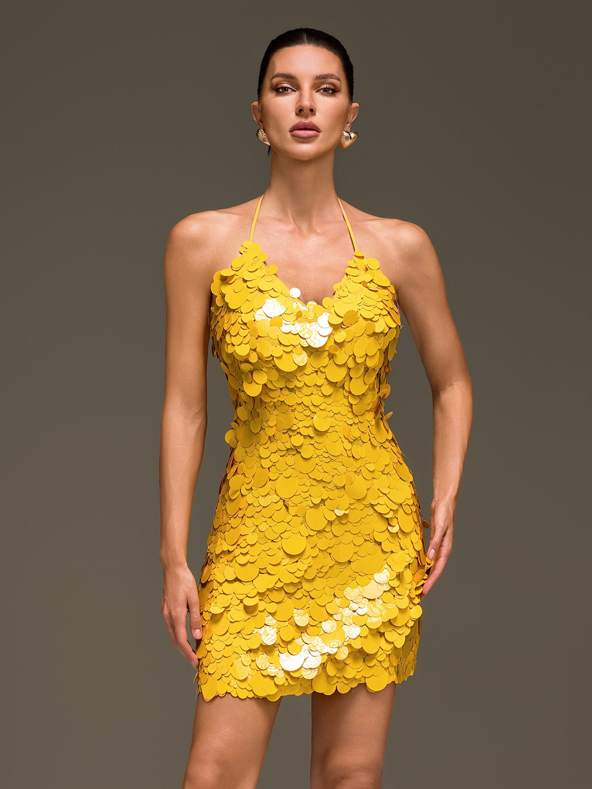 Foryndal Halterneck Round Sequin Mini Dress
