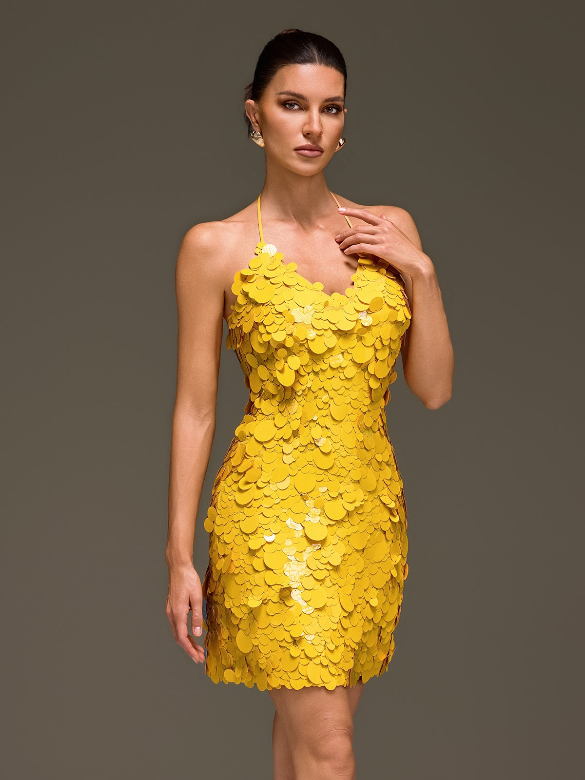 Foryndal Halterneck Round Sequin Mini Dress