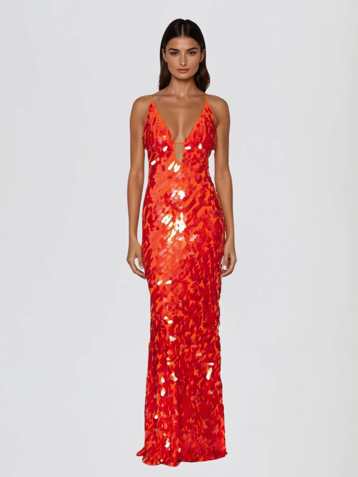 Foryqen Spaghetti Sequin Maxi Dress