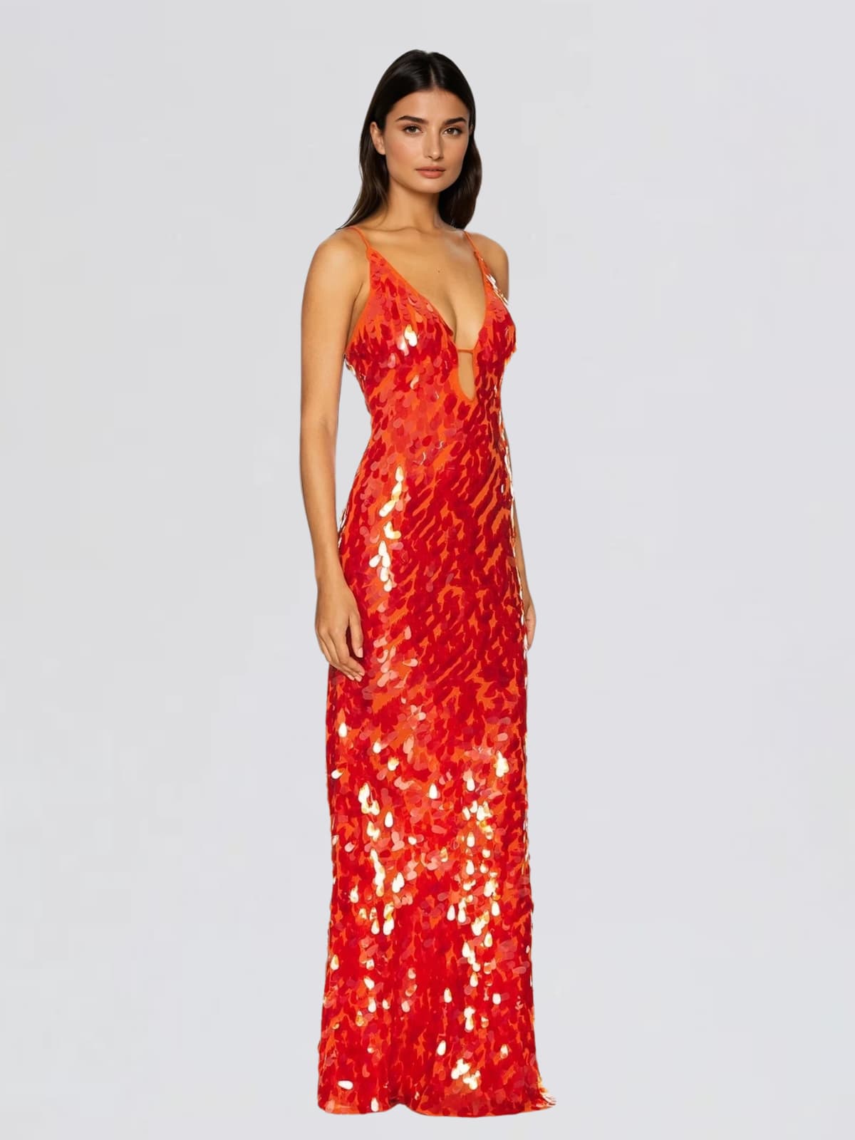 Foryqen Spaghetti Sequin Maxi Dress