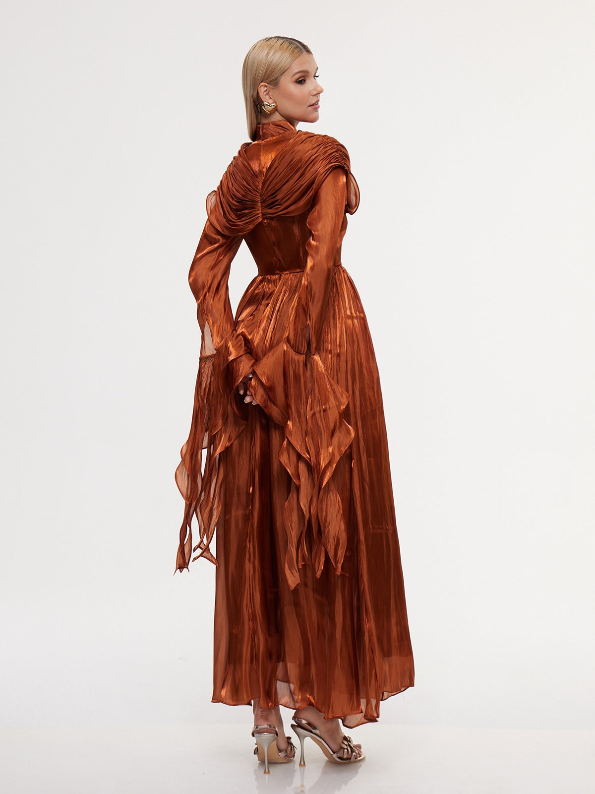 Fulguria High Neck Shawl Ruffle Maxi Dress
