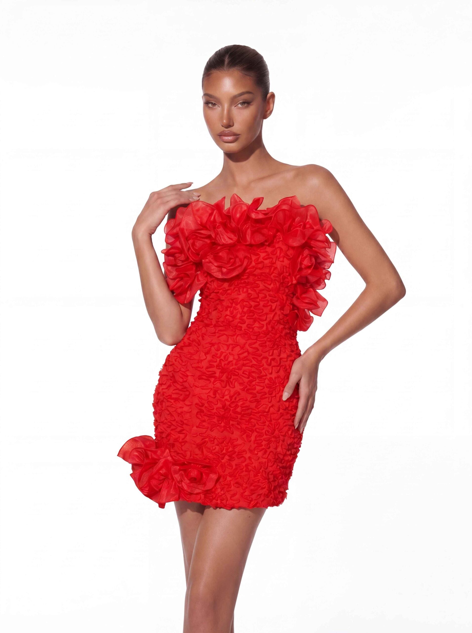 Fyndoric Strapless Flower Mini Dress