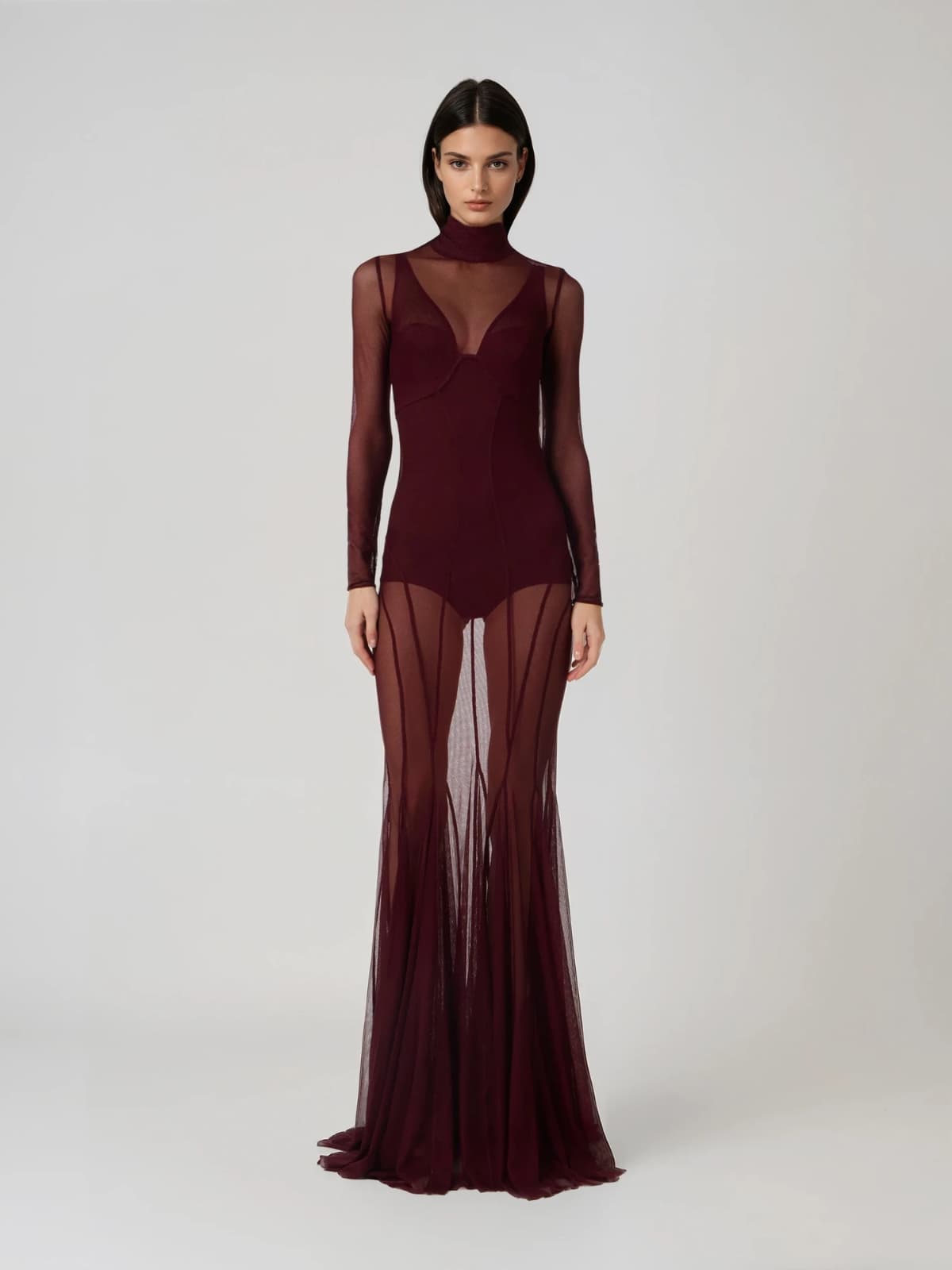 Fynorix High Neck Mesh Flared Dress Set