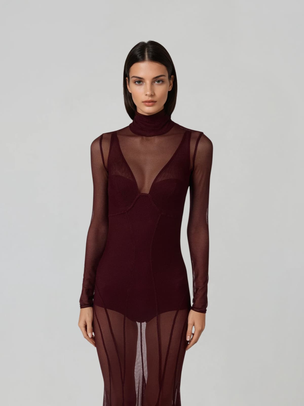 Fynorix High Neck Mesh Flared Dress Set